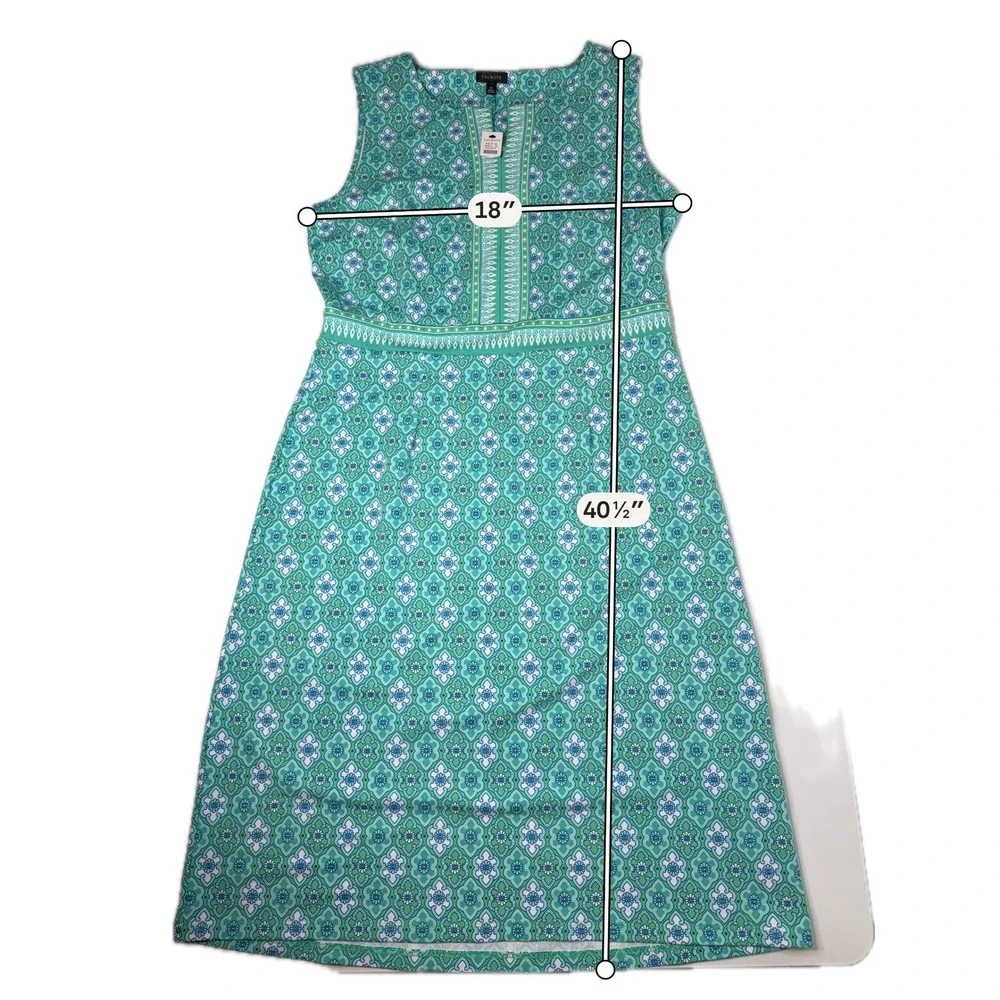 NWT Talbots Green/Blue Geometric Sleeveless Fit & Flare Dress Size Medium Career